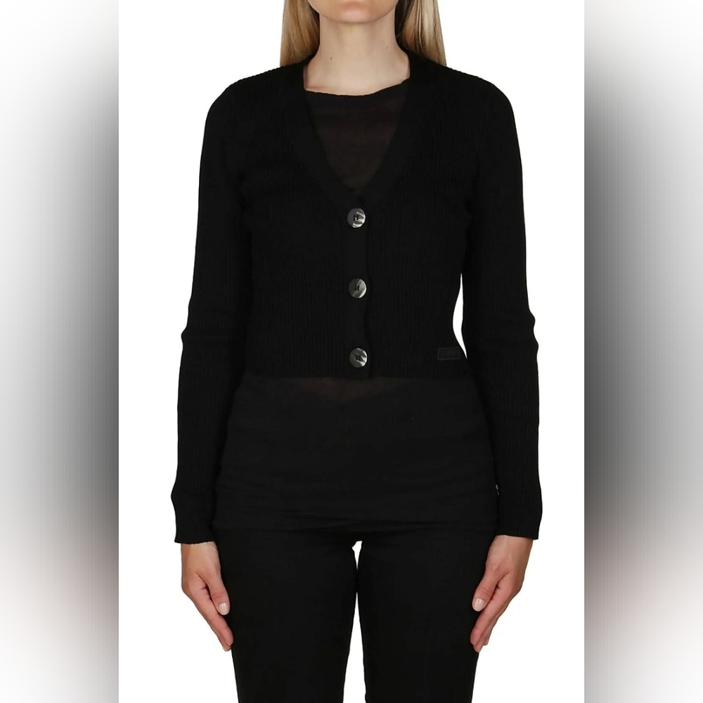 Pre-owned Women's Ganni Melange Knit Cropped Cardigan Sz XS Dark Academia